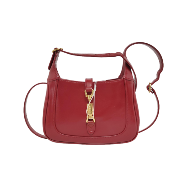Gucci Jackie 1961 Mini Red Burgundy Leather Bag Gold Piston Lock